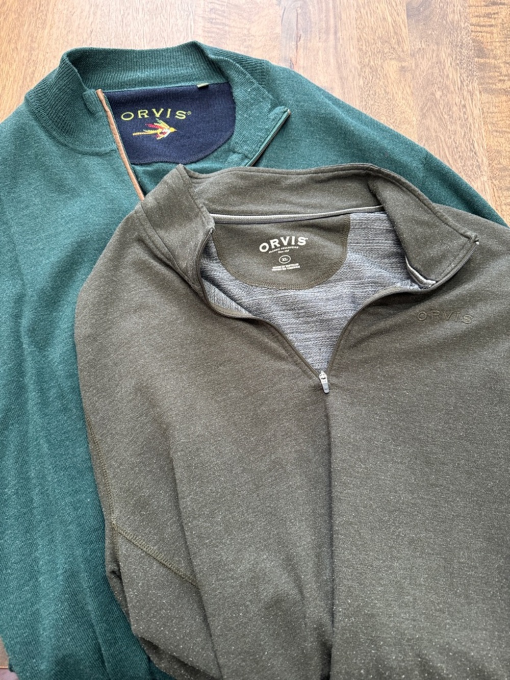2 Orvis Men’s Green and Olive Zip-Up Sweaters